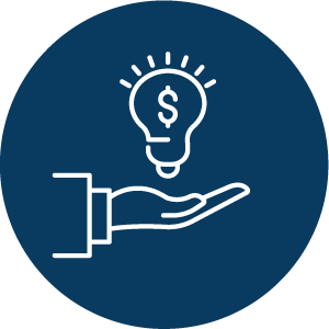Navy blue hand holding dollar sign graphic