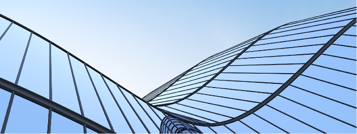 Low angle view of futuristic architecture, Skyscraper of office building with curve glass window, 3D rendering.