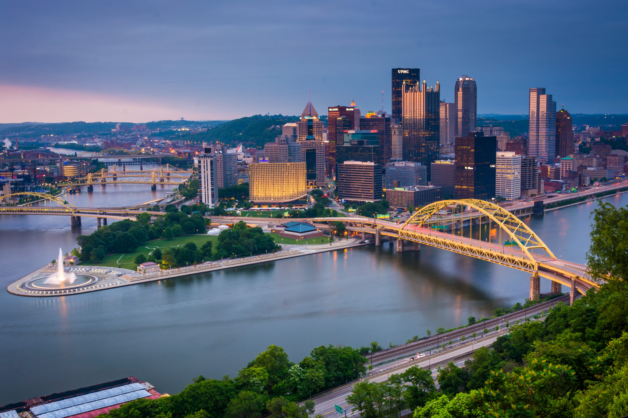 Yellow Pittsburgh Bridge and City